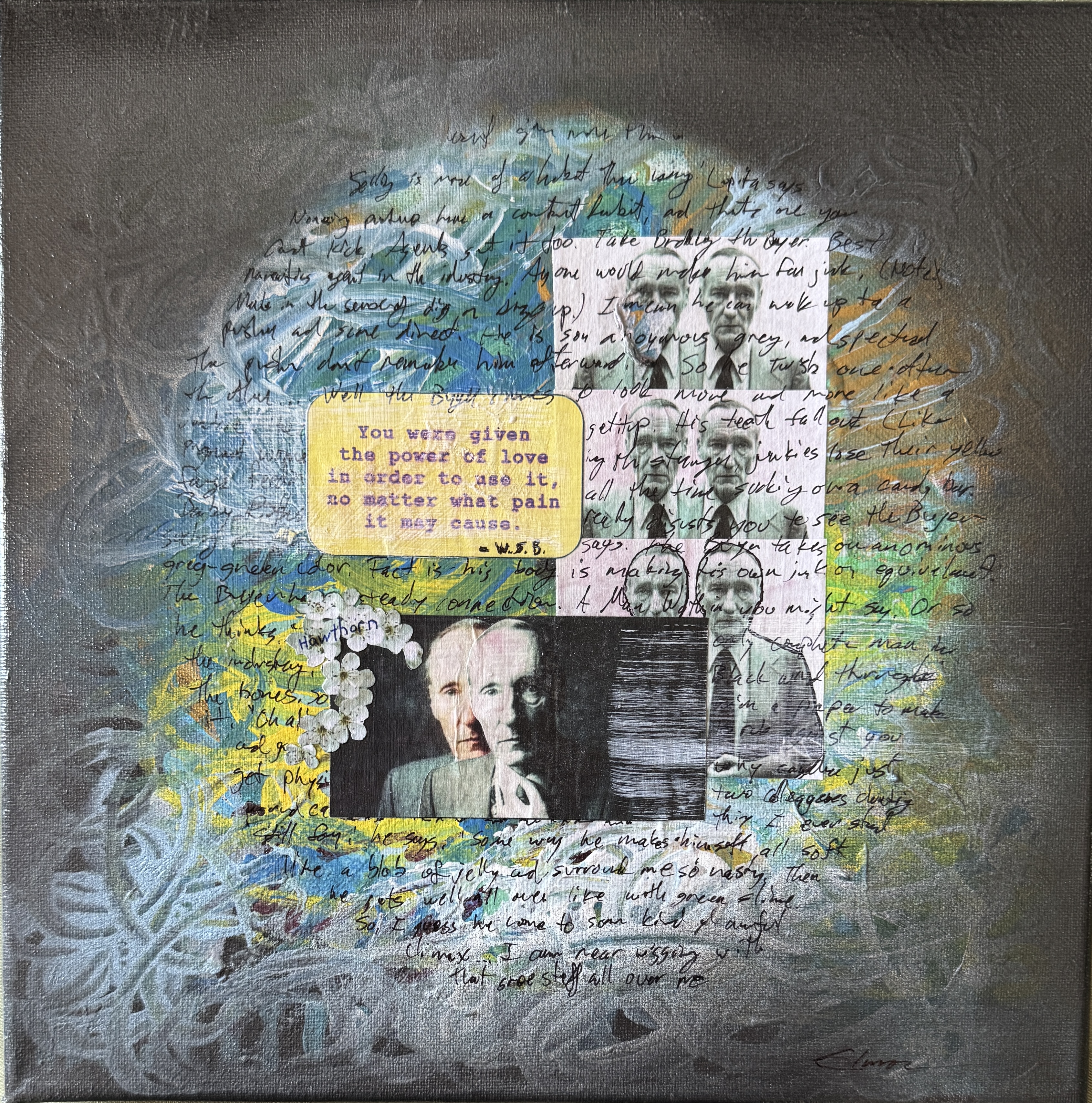 Scriveners: William S. Burroughs, Mixed Media Assemblage on Canvas, 12x12