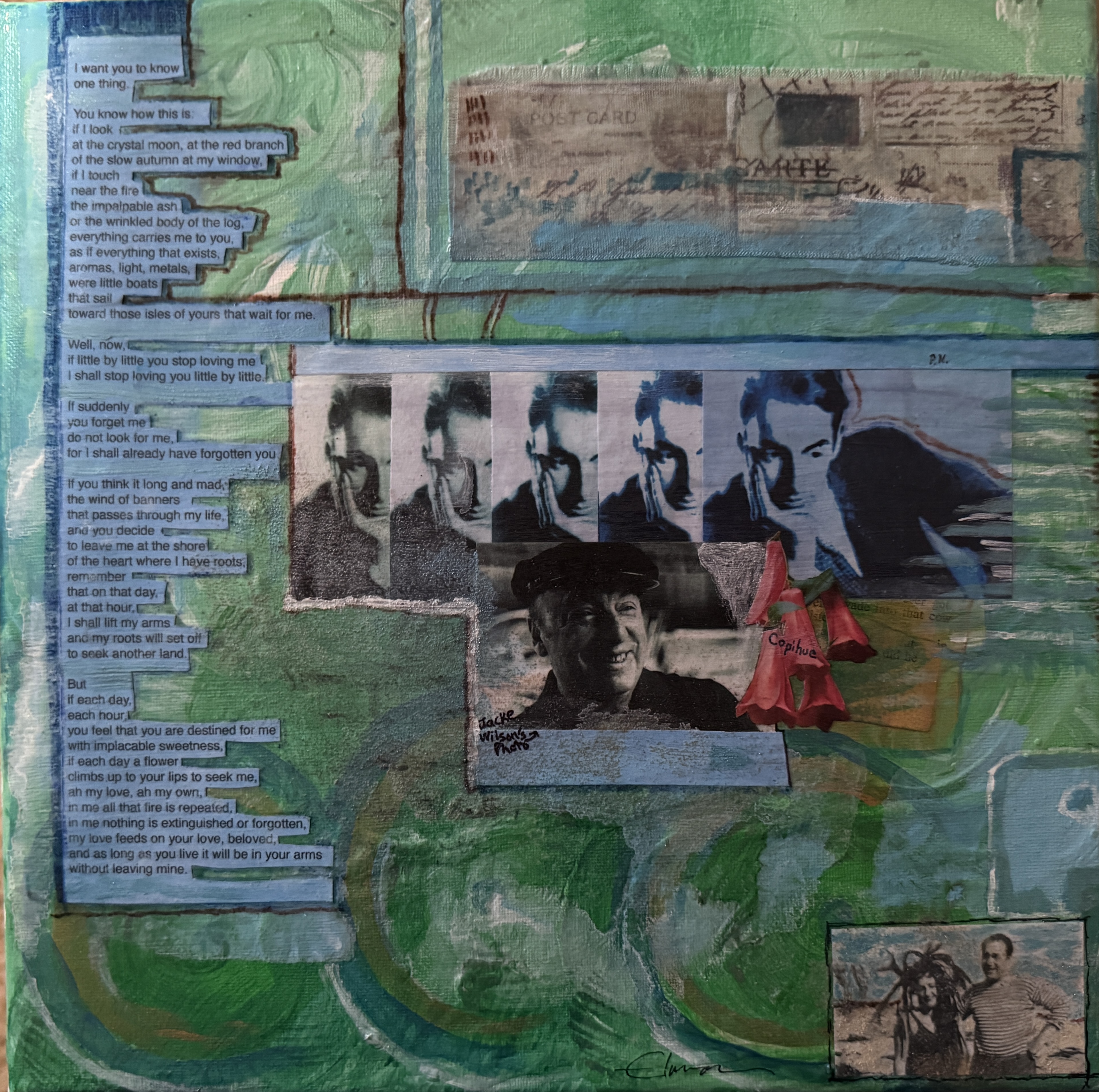Scriveners: Pablo Neruda, Mixed Media 12x12