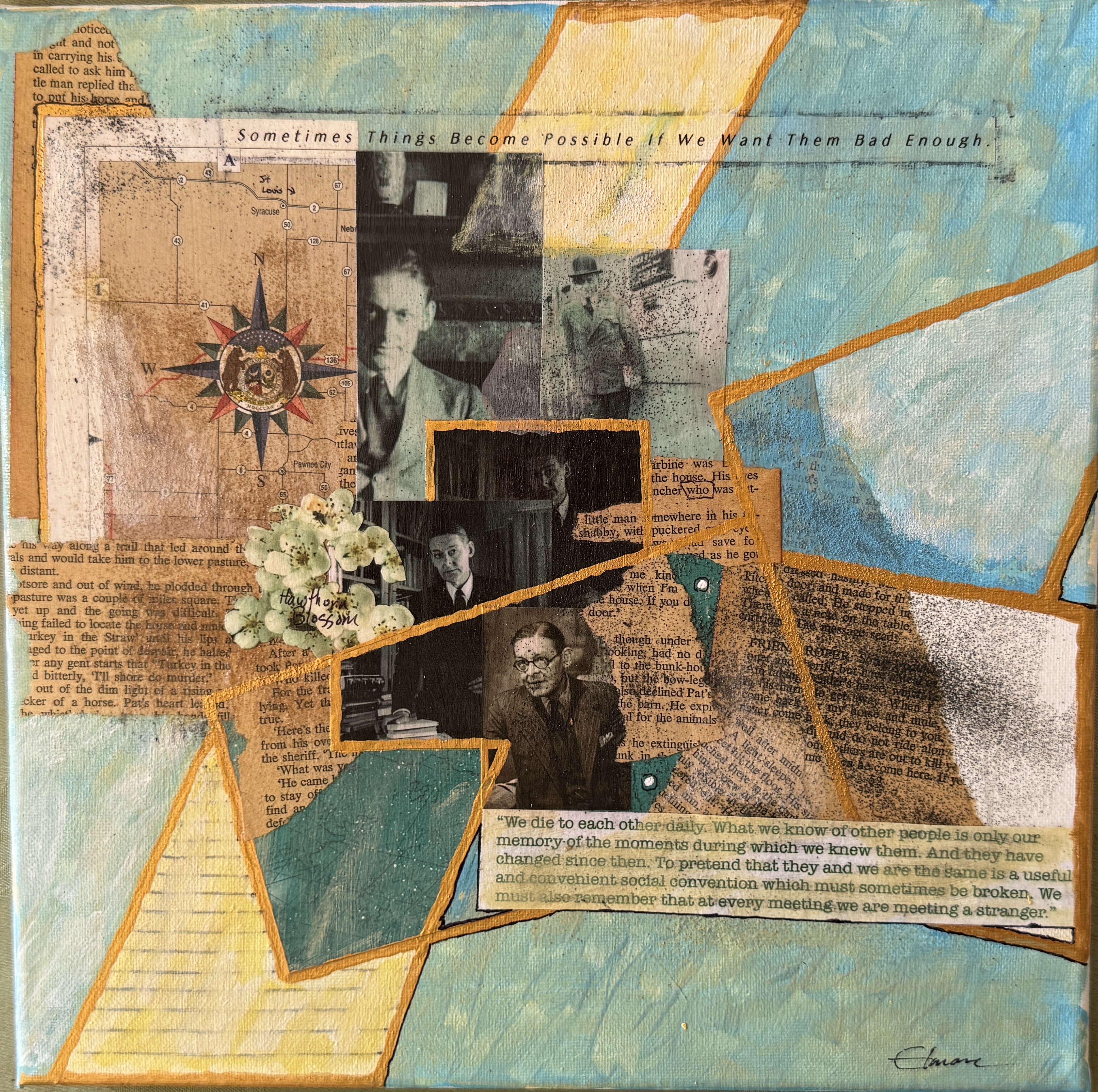 Scriveners: T.S. Eliot, Mixed Media Assemblage on Canvas, 12x12