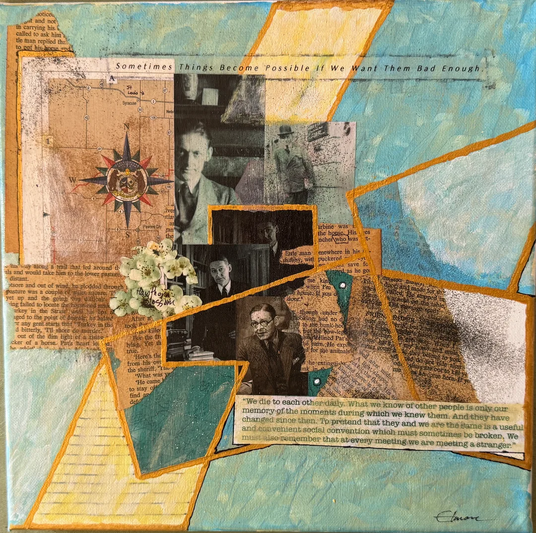 Scriveners: T.S. Eliot, Mixed Media Assemblage on Canvas, 12x12